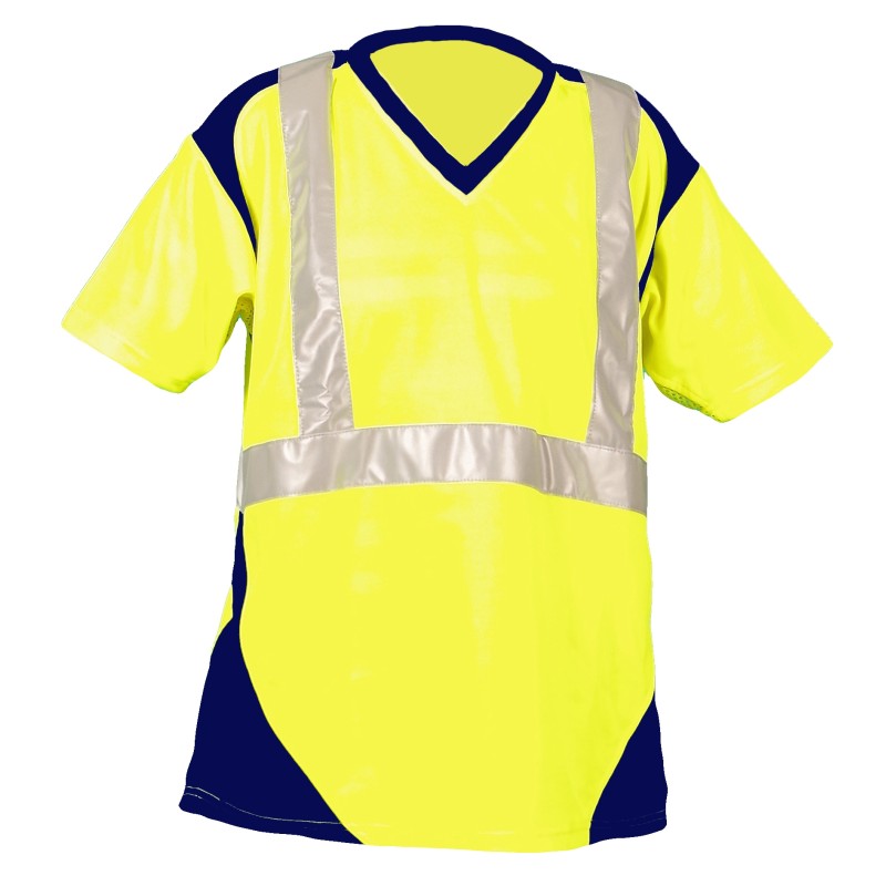 Tee Shirt Sunrise MC Jaune Fluo Et Marine