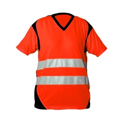 Tee-shirt HV Manches courtes Coloris Rouge fluo et Noir