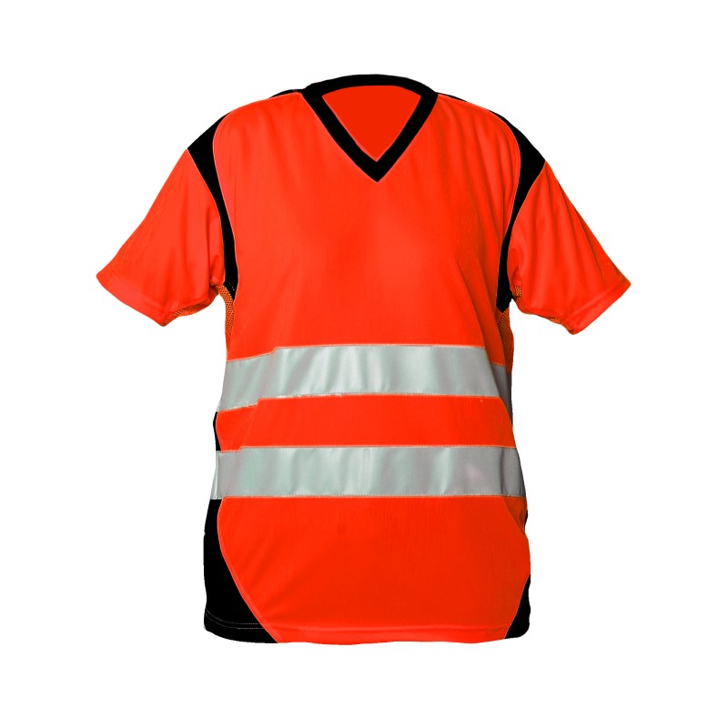 Tee-shirt HV Manches courtes Coloris Rouge fluo et Noir