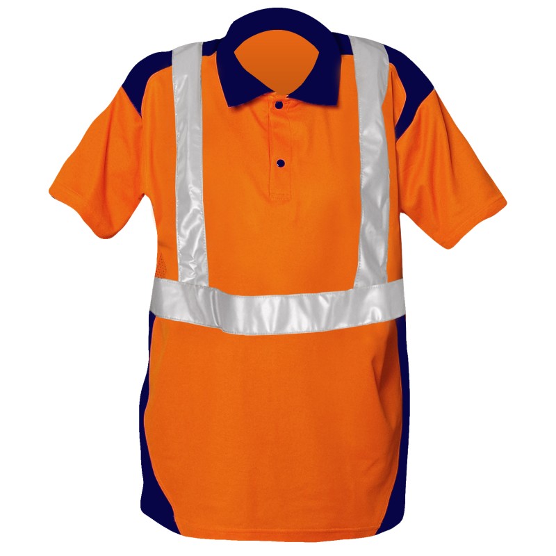 Polo SUNRISE Manches courtes Bretelles Coloris Orange fluo et Marine 