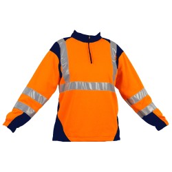 Sweat-shirt col camionneur Bretelles Coloris Orange fluo et Marine 