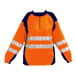 Sweat-shirt col camionneur 2 Bandes Horizontale Coloris Orange fluo et Marine 