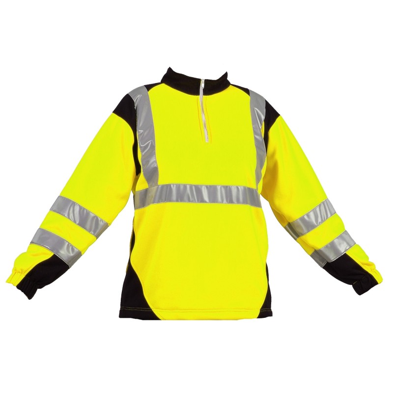 Sweat-shirt SUNRISE col camionneur Jaune fluo et Marine 3 bandes