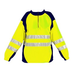 Sweat-shirt SUNRISE col camionneur Jaune fluo et Marine 2 bandes