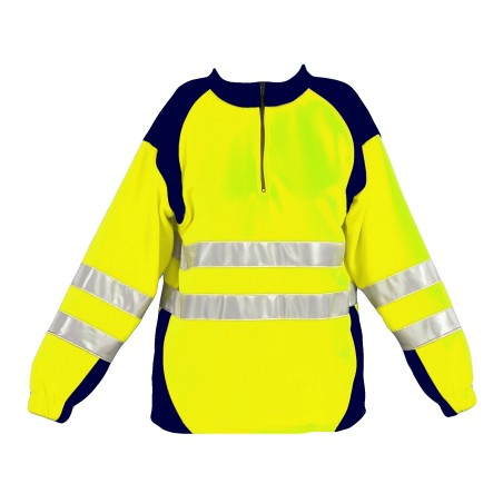 Sweat-shirt SUNRISE col camionneur Jaune fluo et Marine 2 bandes