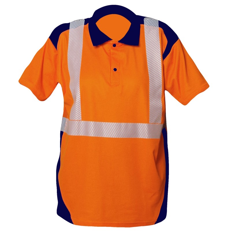 Polo MC Bandes segmentées Orange fluo et Marine