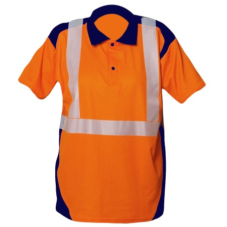 Polo MC Bandes segmentées Orange fluo et Marine