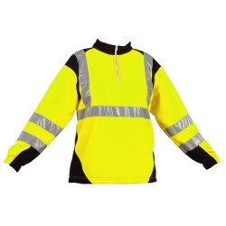 Sweat shirt col camionneur bandes segmentées Jaune fluo & Marine