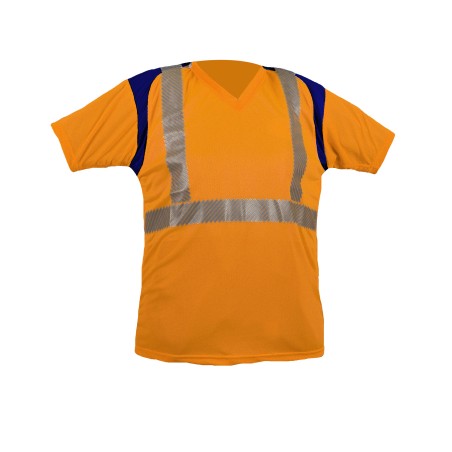 Tee shirt Tech6 MC Bandes segmentées Orange fluo et Marine