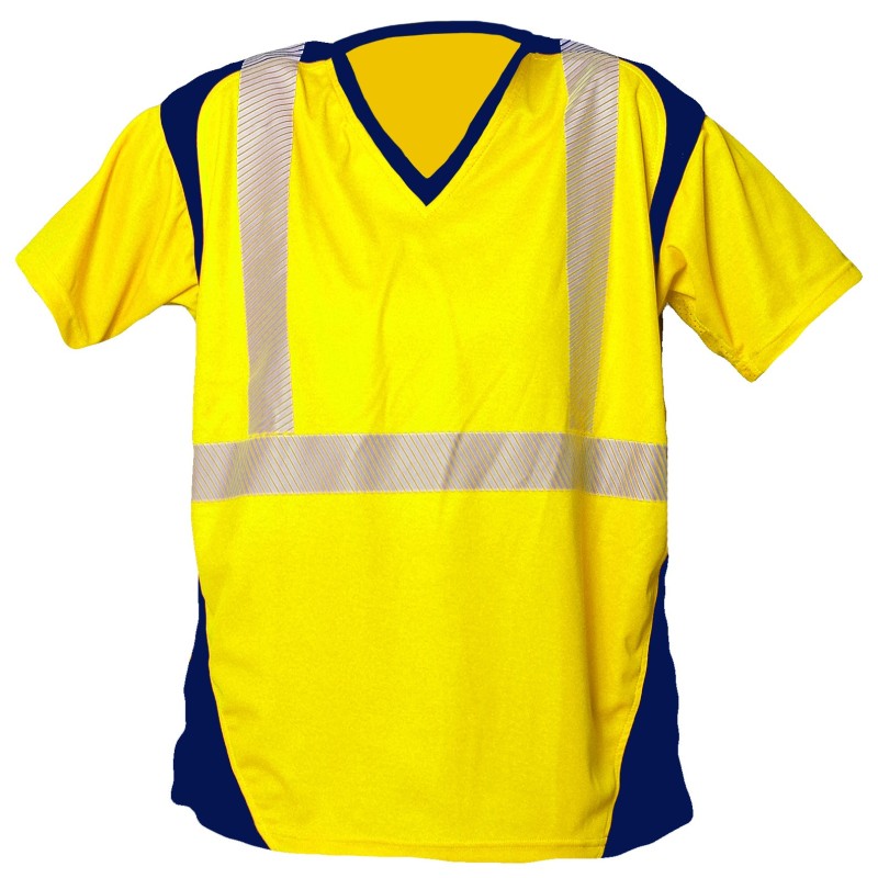 Tee Shirt Bambou MC Bandes segmentées Jaune fluo et Marine
