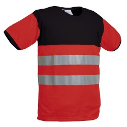 Tee-shirt ISOSUN Contrast Haut Rouge et Noir Col Noir