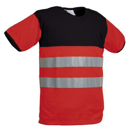 Tee-shirt ISOSUN Contrast Haut Rouge et Noir Col Noir