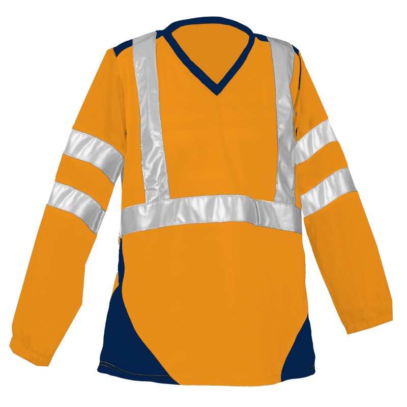 Tee Shirt Bambou ML Orange fluo et Marine