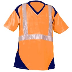 Tee-shirt SAFELIGHT MC bandes segmentées Lav Ind Orange fluo et Marine