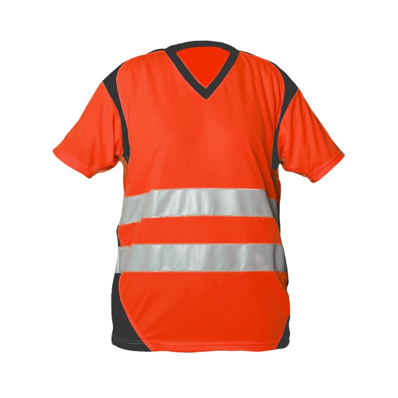 Tee Shirt Sunrise  Lav. Indus. Manches Courtes bandes segmentées Rouge Fluo Et Anthracite