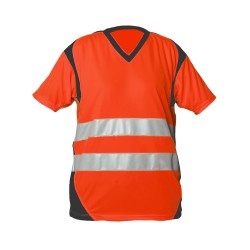 Tee Shirt Sunrise  Lav. Indus. Manches Courtes bandes segmentées Rouge Fluo Et Anthracite