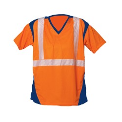Tee Shirt Safelight MC Bandes Segmentées Orange Fluo Et Marine