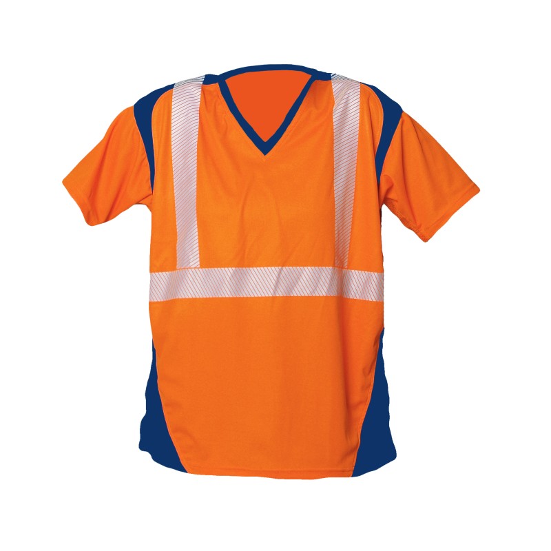 Tee Shirt Safelight MC Bandes Segmentées Orange Fluo Et Marine