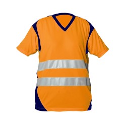 Tee Shirt Safelight MC Bandes Segmentées Orange Fluo Et Marine