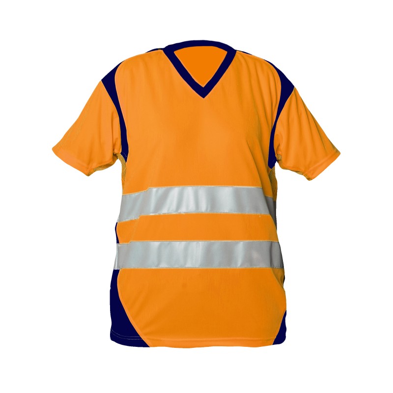 Tee Shirt Safelight MC Bandes Segmentées Orange Fluo Et Marine