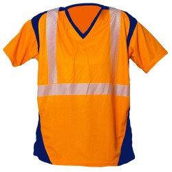 Tee shirt SUNRISE MC Bandes segmentées Orange fluo et Marine