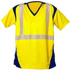 Tee Shirt MC  Bandes Segmentees Jaune fluo & Marine