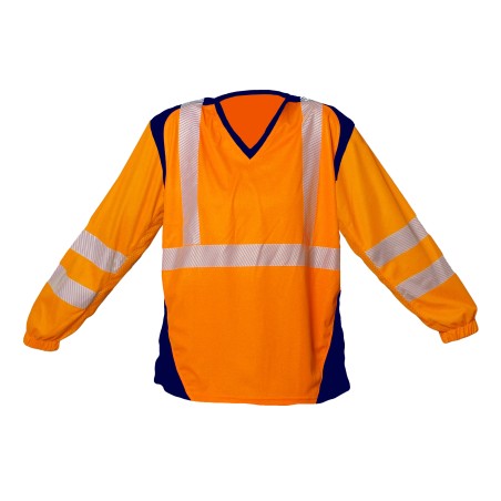 Tee shirt ML Bandes segmentées Orange fluo et Marine