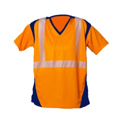 Tee shirt SUNRISE FEMME MC Bandes segmentées Orange fluo et Marine