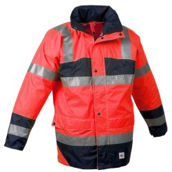 Veste de Pluie Sancy Ref 160 Tissu Lamine Rouge fluo et Marine
